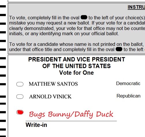 PLEASE do not write-in cartoon characters, ineligible names, or protest statements in the write in field in Massachsuetts