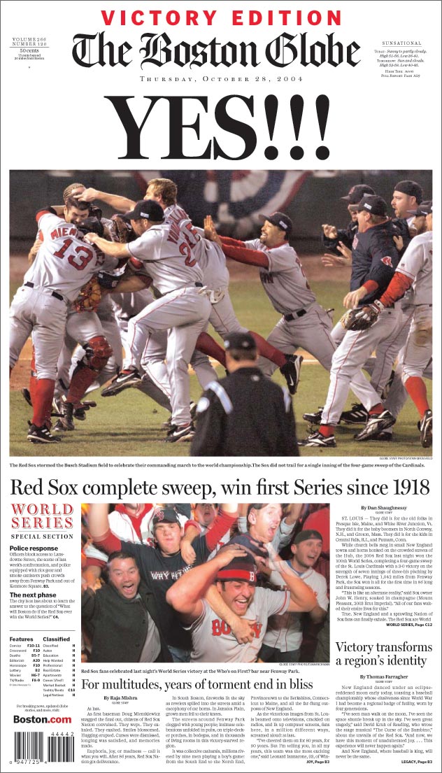 Boston Red Sox Win The 2004 World Series  - Boston Globe Photo